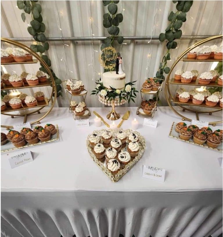 A food table laid out for a wedding