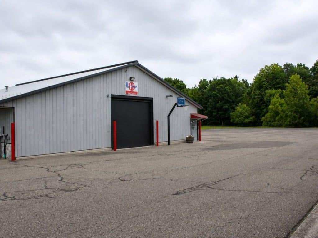 The outside space and the parking area