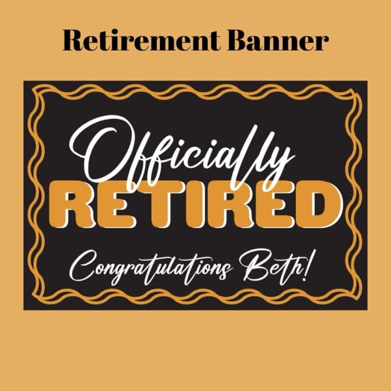 A retirement banner printed at the copy center