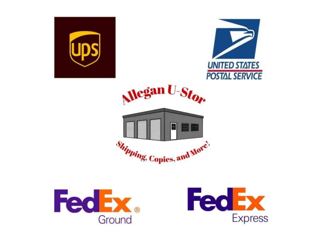 Allegan U-Stor ships with UPS, USPS, FedEx Express and FedEx Ground